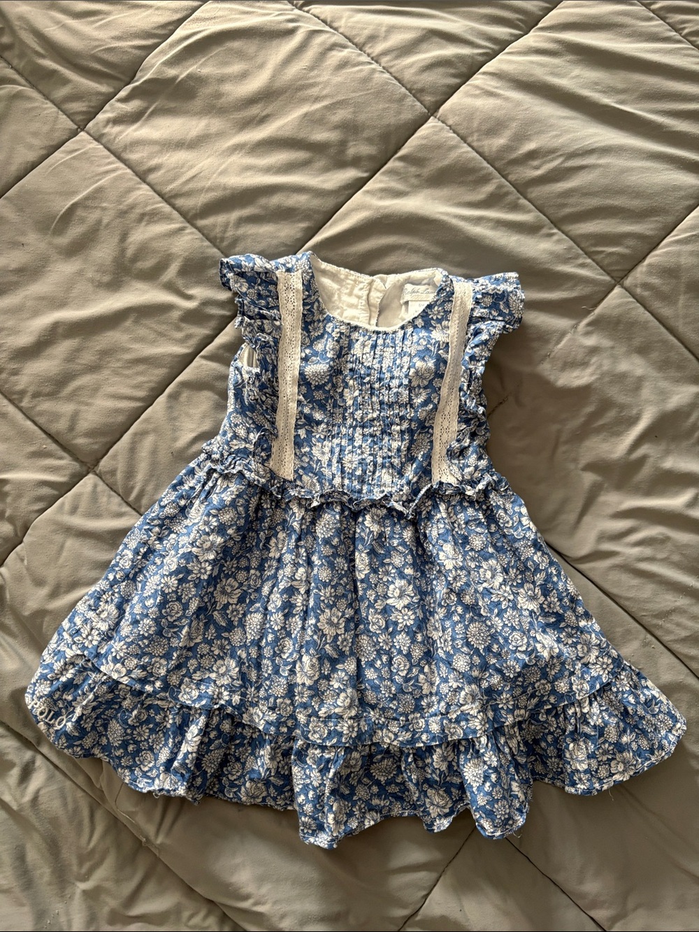 Ralph Lauren Blue Floral Ruffle-Trim Baby Girl’s Dress 6 months